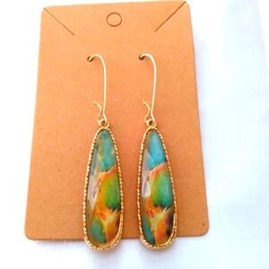 #4 New! 18k Gold Plated Marbled Stone Dangle Earrings
